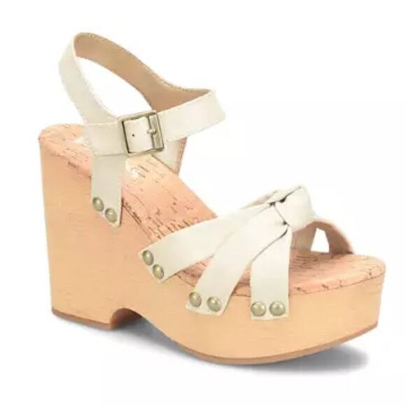 KORKS DAWSON OFF WHITE ANKLE STRAP PLATFORM WEDGE SANDALS SIZE 9 NWOB - Picture 1 of 16